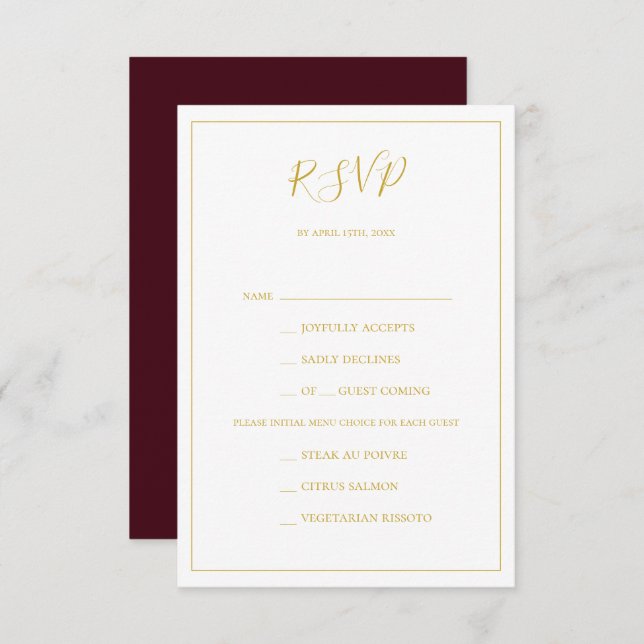 Simples Natal Elegante | Red Menu Choice RSVP (Frente/Verso)