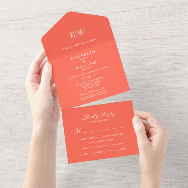 Simples Neon Flare Elegante com Casamento Monogram (Aba destacável)