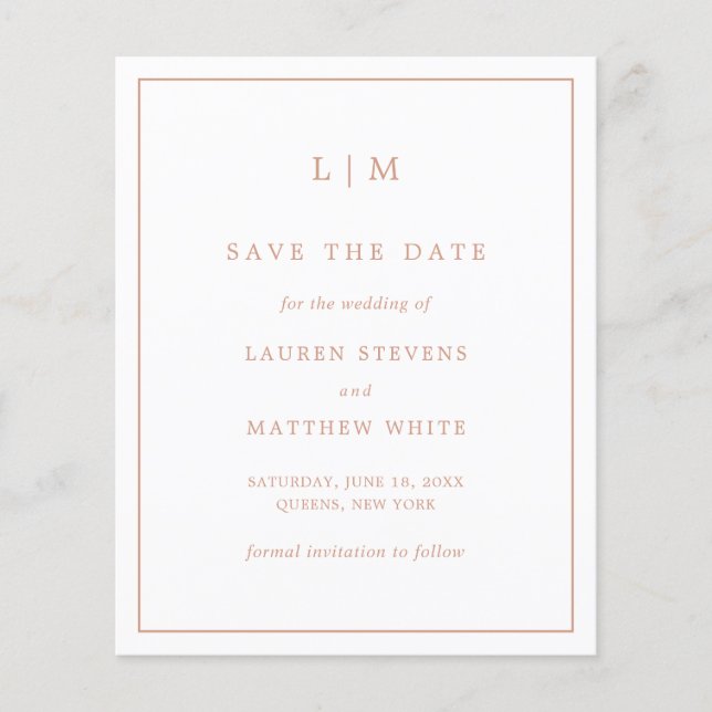 Simples Orçamento de Casamento Rosa Save the Date (Frente)