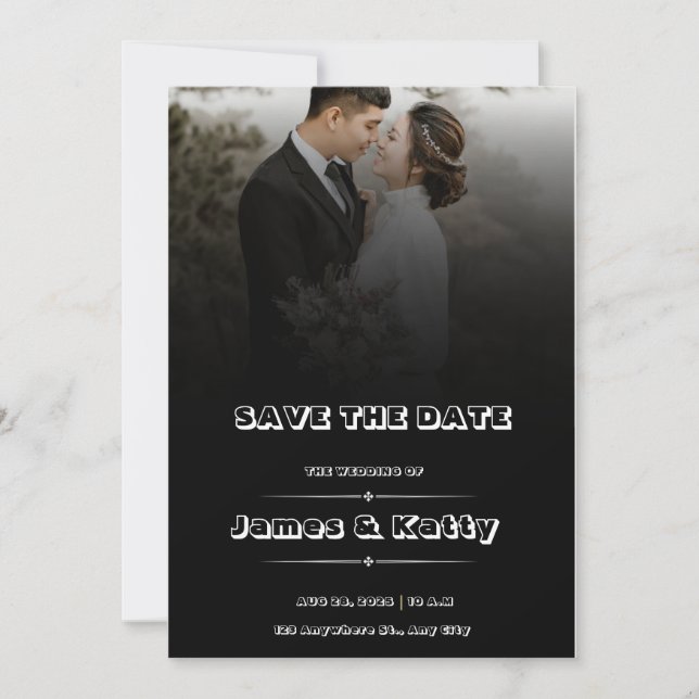 Simples Preto Salve a Data Convite de Casamento (Frente)