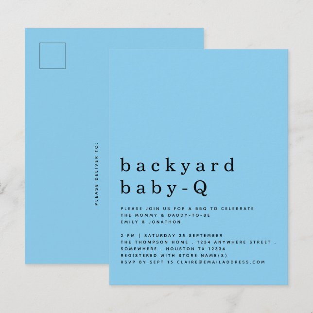 Simples quintal Bebê Q CHURRASCO Convite Azul (Frente/Verso)