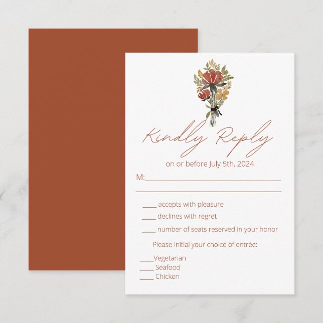 Simples Resposta de RSVP de Menu de Terracota de F (Frente/Verso)