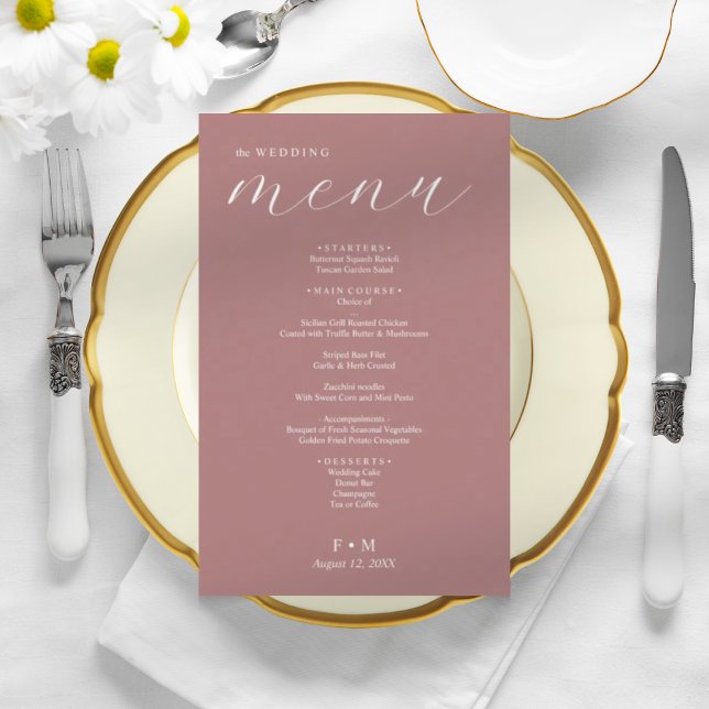Simples rosa caligrafia poeirenta menu de casament (Criador carregado)