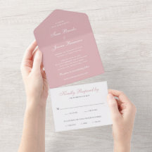 Simples Rosa Poeira Elegante Convite de Casamento 