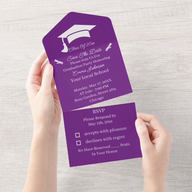 Simples Roxo E Branco Personalizado Salvar A Data (Aba destacável)