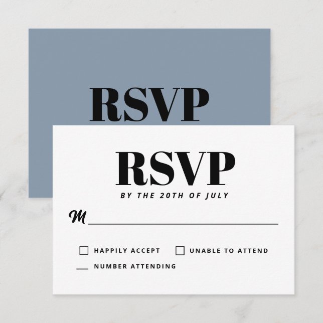Simples RSVP Azul Empoeirado Moderno Minimalista (Frente/Verso)