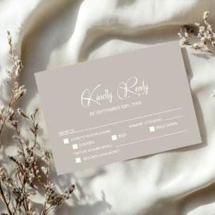 Simples RSVP de Casamento Bege com Opções de Menu