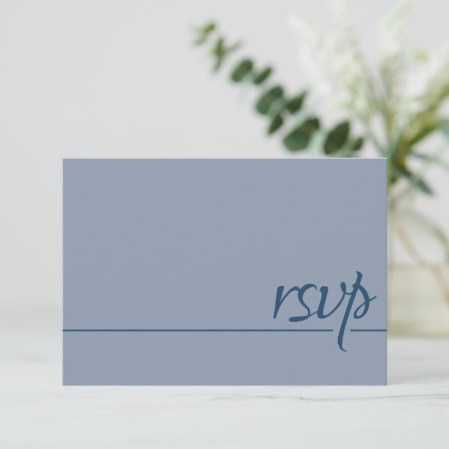 Simples RSVP de Casamento Caligrafia Azul Empoeira (Em pé/Frente)