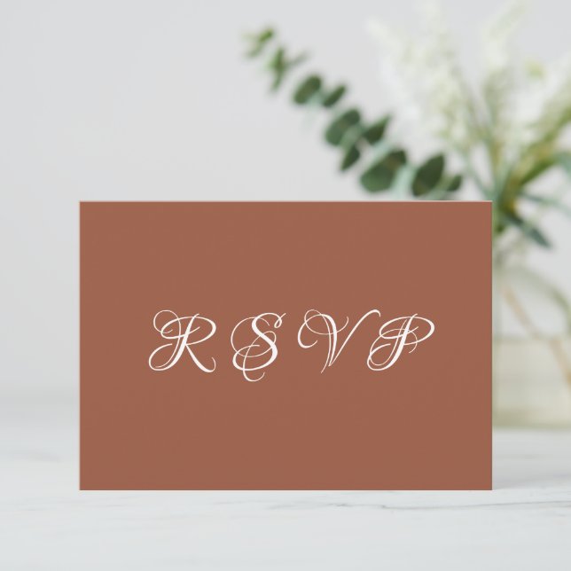 Simples RSVP de casamento em terracota moderna (Em pé/Frente)