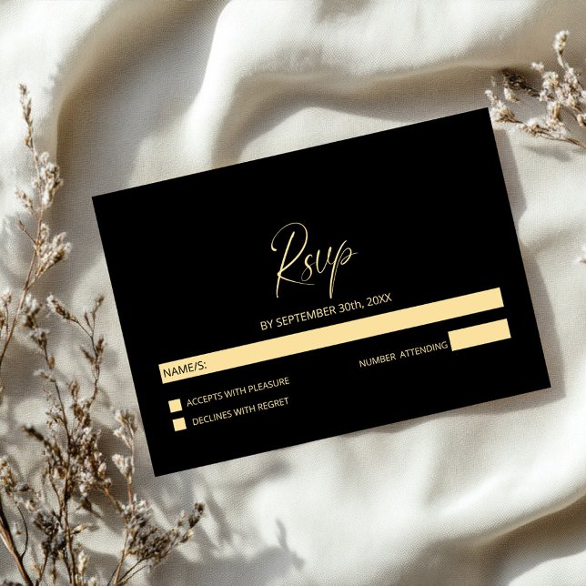 Simples RSVP de Casamento Preto e Dourado (Criador carregado)