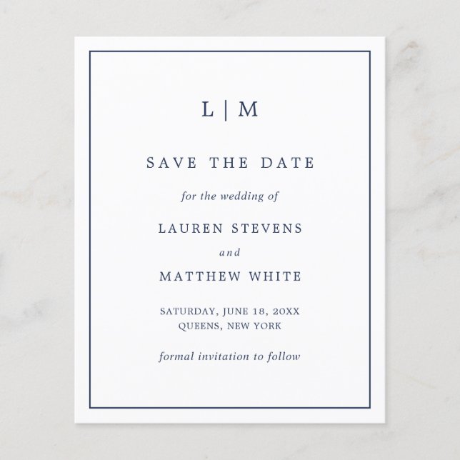Simples Save the Date de Casamento Azul Marinho Ec (Frente)