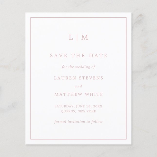 Simples Save the Date de Casamento Cor-de-Rosa Cla (Frente)