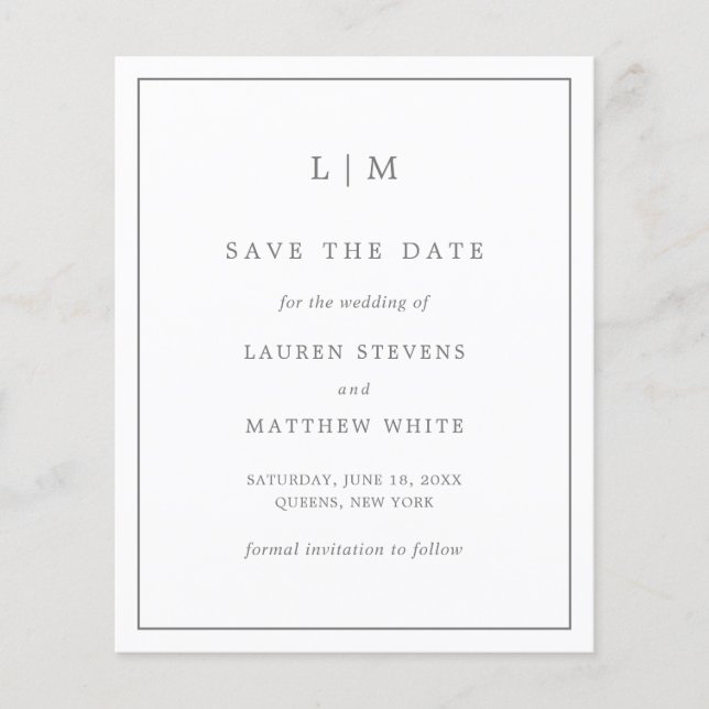 Simples Save the Date de Casamento Escuro Cinza Or (Frente)