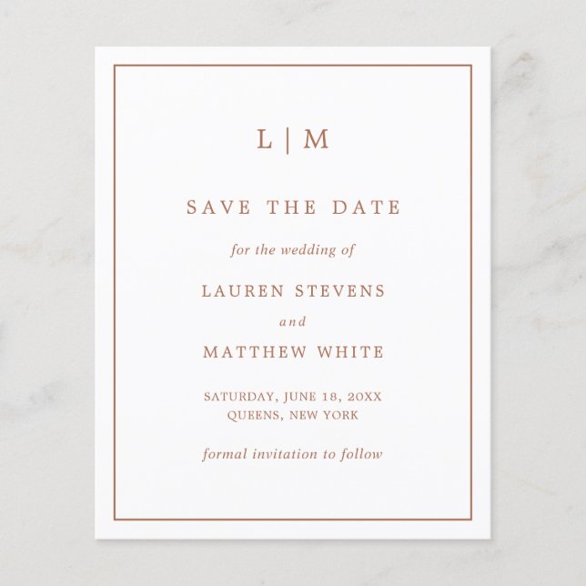 Simples Save the Date de Terracota para Casamento  (Frente)