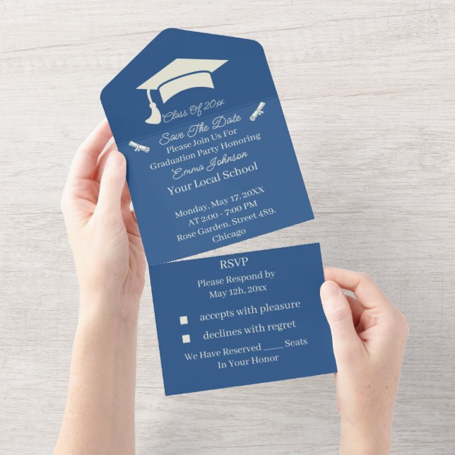 Simples Save The Date Personalizados Bege E Azul (Tearaway)
