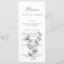 Simples script floral Cartão de Menu de Casamento