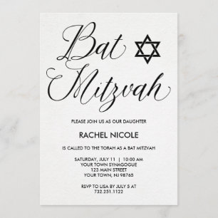 Simples Tipografia Moderna Bat Mitzvah Convite