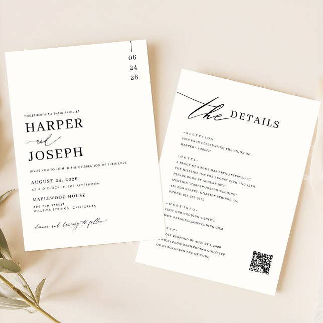 Simples Tudo Em Um Casamento Convites Com Código Q (Criador carregado)