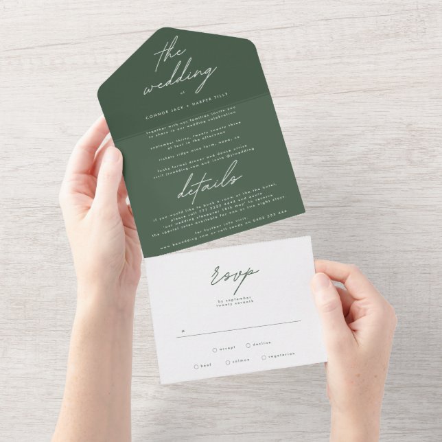 Simplesmente Moderno Casamento Verde de Moss Escur (Aba destacável)