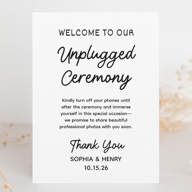 Sinais de Casamento de Chic Moderno Simples de Cer (Create a distraction-free zone with this modern unplugged ceremony sign for your special day.)