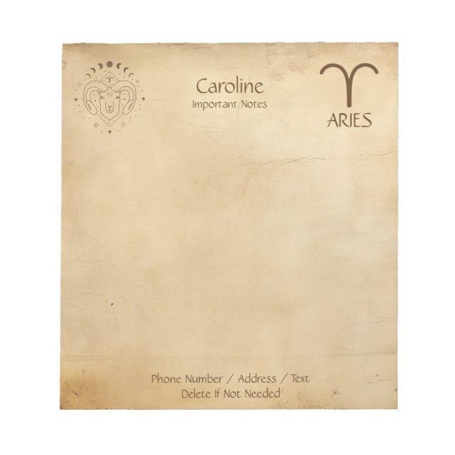 Sinais Zodiac - Bloco de Notas Personalizável (Frente)