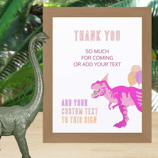 Sinal de aniversário totalmente editável do dinoss (Create tabletop signs that you can pop into your favorite frames for your pink dinosaur party)