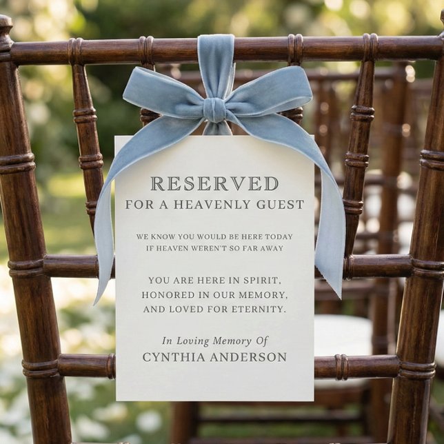 Sinal de Assento de Cerimônia de Casamento de Conv (reserved for heavenly guest, wedding ceremony seating, reserved chair sign)