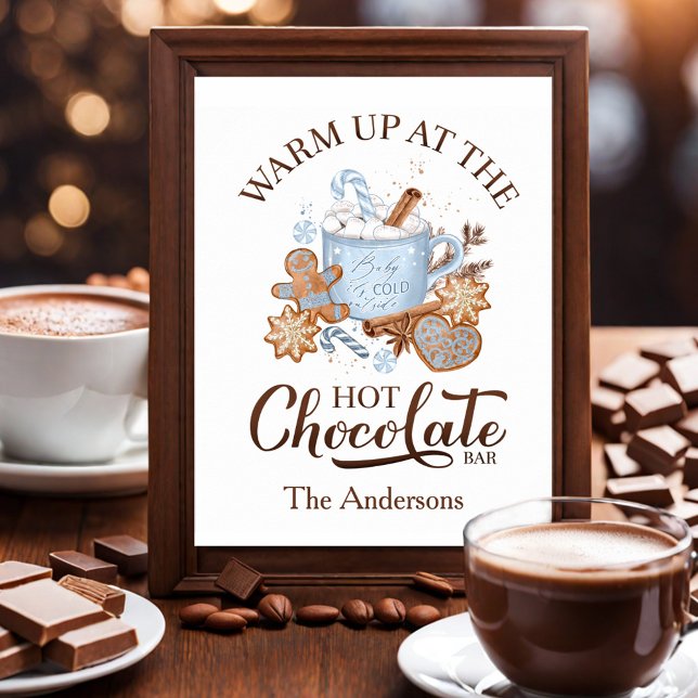 Sinal de Bar de Chocolate Quente Poster de Natal A (Hot Chocolate Bar Sign Blue Christmas Poster)