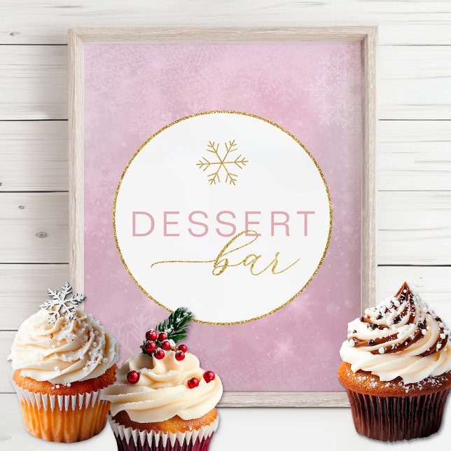 Sinal de Bar de Sobremesa, Cor-de-rosa, com floco  (Pink Dessert Bar Sign)