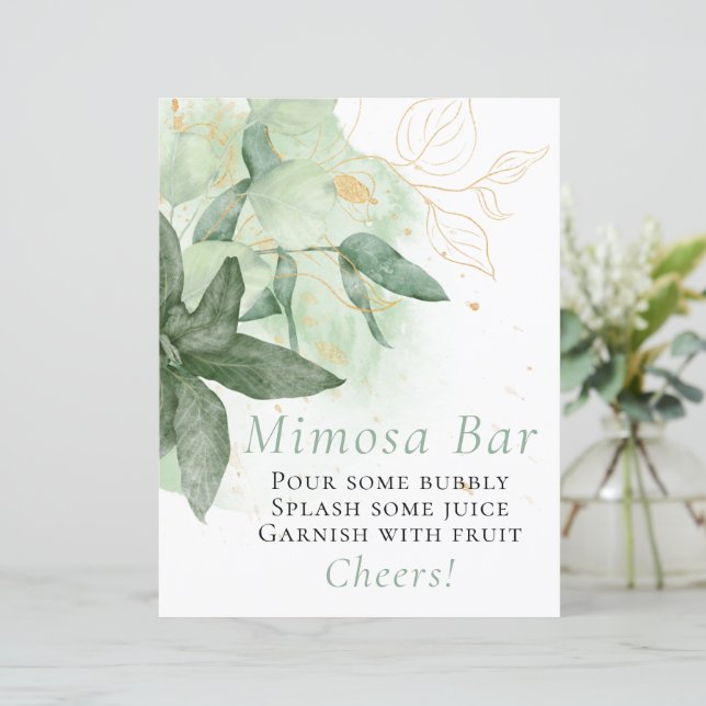 Sinal de Bar Mimosa de Casamento Dourado do Verde  (Em pé/Frente)