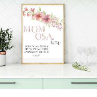 Sinal de Bar Momosa Floral Rosa Poster