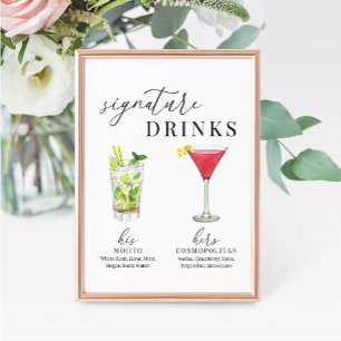 Sinal de Bebidas de Assinatura de Aquarela Moderna