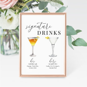 Sinal de Bebidas de Assinatura de Aquarela Moderna