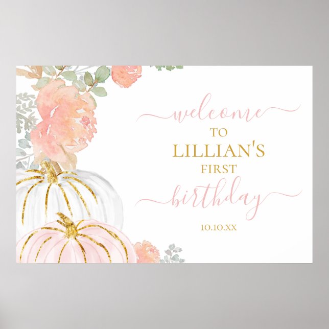 Sinal de boas-vindas de abóbora rosa Poster (Frente)