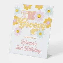 Sinal de Boas Vindas de Aniversário Retro Daisy Tw