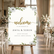 Sinal de Boas-Vindas de Casamento Floral Bege e Ma