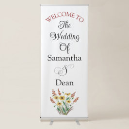 Sinal de boas-vindas do casamento com banner retrá