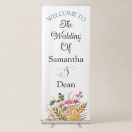 Sinal de boas-vindas do casamento com banner retrá