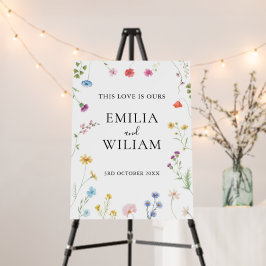 Sinal de boas-vindas do casamento de flores botâni