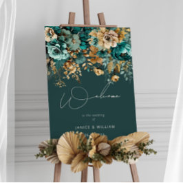 Sinal de Boas-vindas do Casamento Floral Dourado T