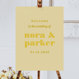 Sinal de boas-vindas do casamento simples amarelo-