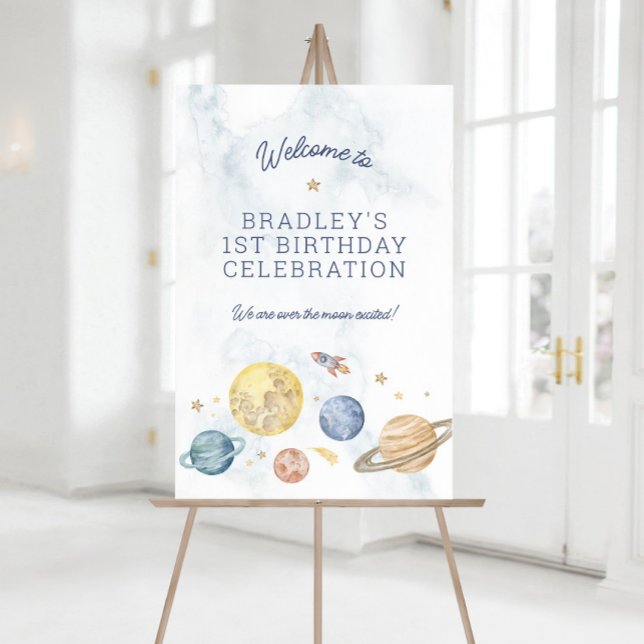 Sinal de boas-vindas do Poster do primeiro anivers (Planet / Space Themed Party Welcome Sign)
