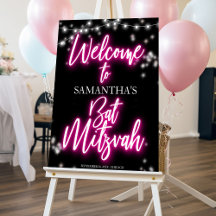Sinal de Boas-Vindas Neon Rosa Choque Tema Bat Mit