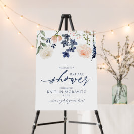 Sinal de Boas-Vindas para Chá de Noiva Floral Azul