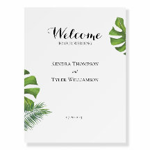 Sinal de boas-vindas tropical de casamento