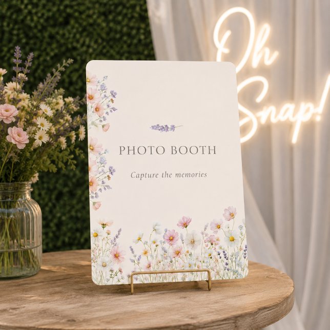 Sinal de Cabine de Fotos de Casamento com Flores S (Bohemian Wildflowers Wedding Photo Booth Sign)