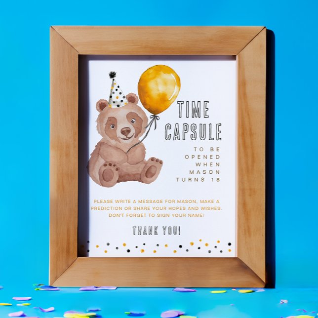Sinal de Cápsula de Aniversário - Urso de Teddy Pr (Time Capsule Activity Sign )