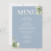 Sinal de Cartão de Menu Azul Empoeirado Floral Ver