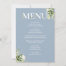 Sinal de Cartão de Menu Azul Empoeirado Floral Ver