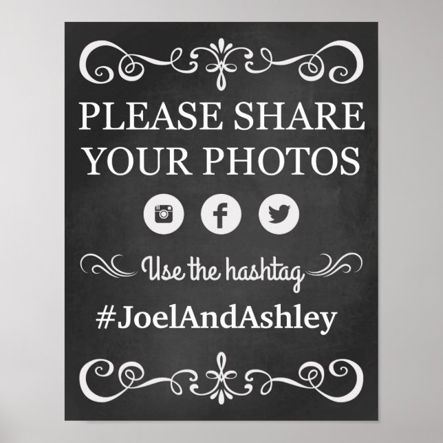 Sinal de casamento da hashtag social Poster (Frente)